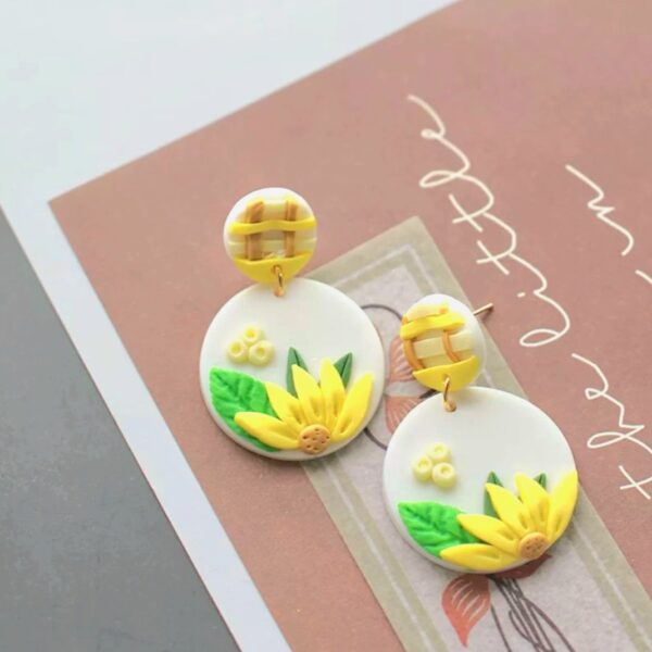 Sunflower clay earrings