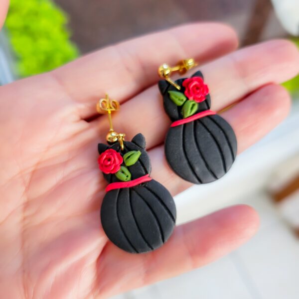 Black cat pumpkin earrings - Image 2