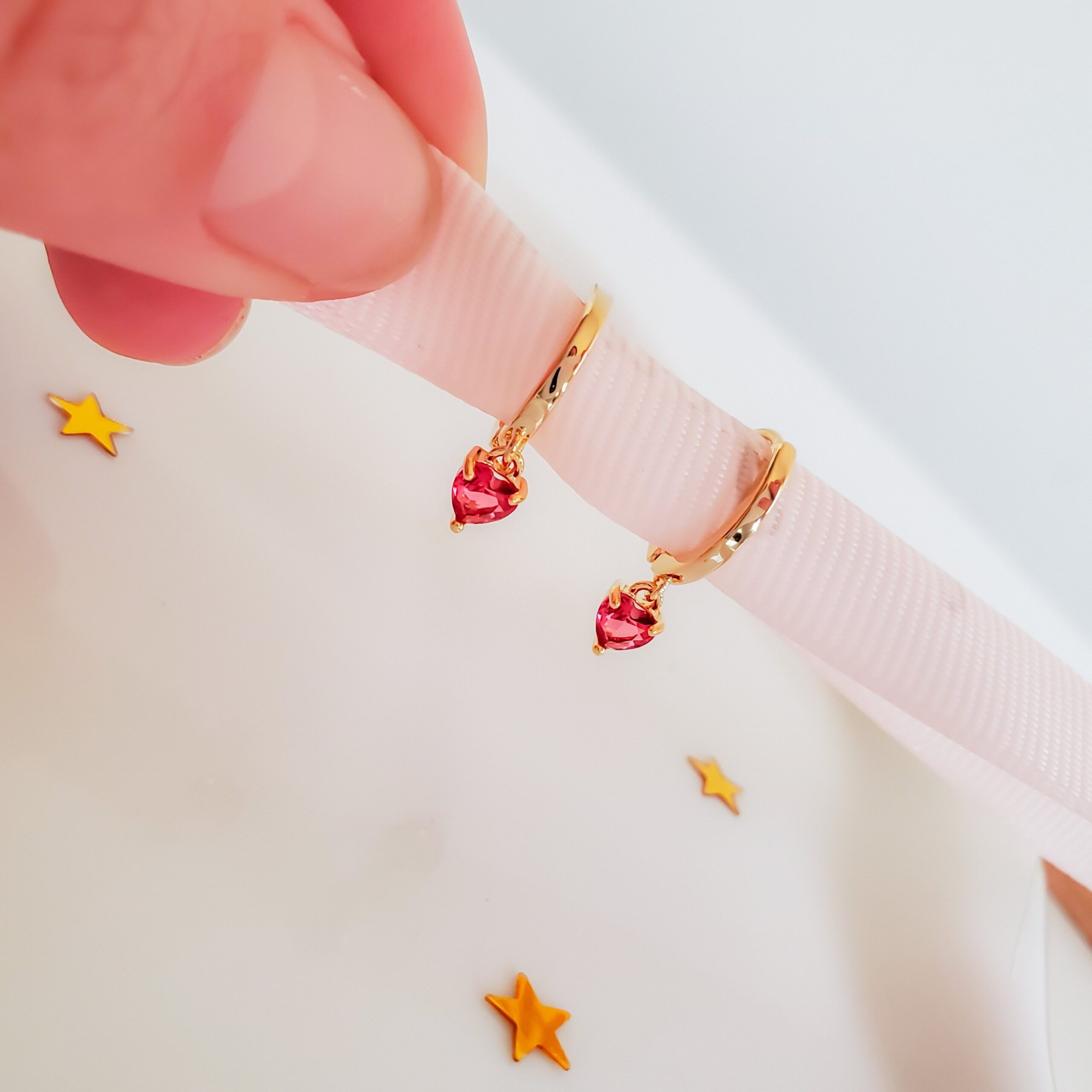 Valentine's Red Heart Small Gold Hoops